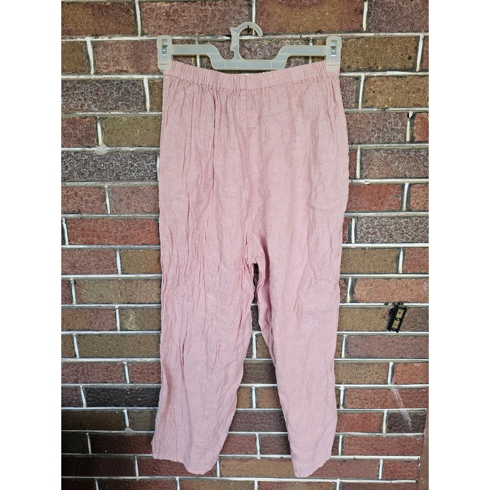 FLAX Pink 100% Linen Wide Leg Crop Pants size Small lagenlook boho - Picture 3 of 4